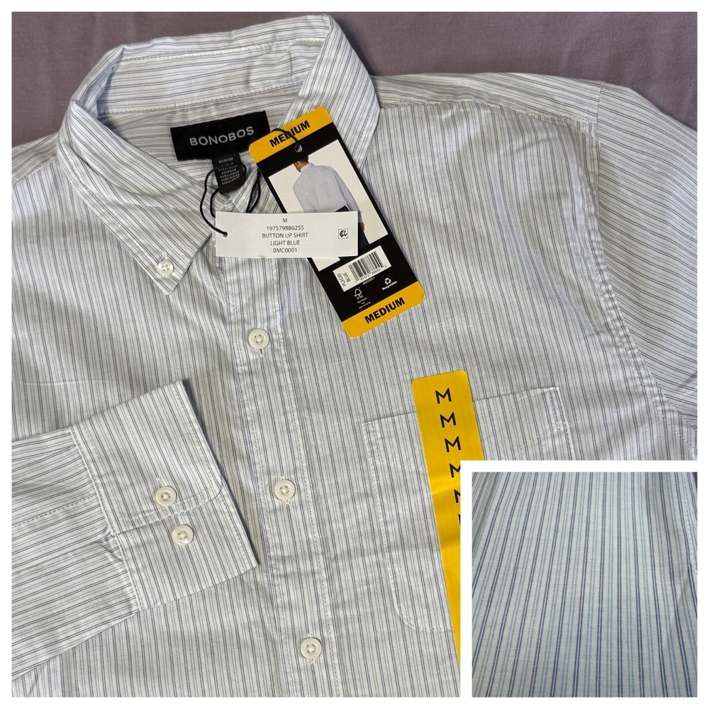 NWT Bonobos‎ White Blue Stripe Shirt Button Down Cotton Men's Size Medium L/S